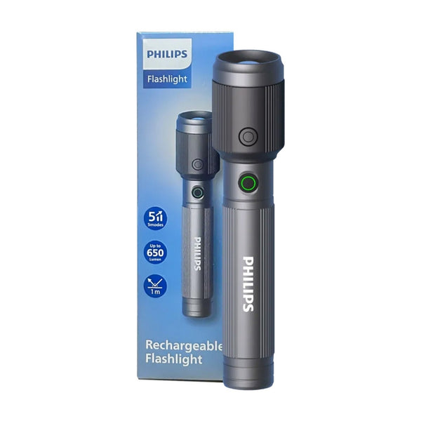 Philips Aircraft Aluminium Alloy Zoom LED Rechargeable Flashlight – 650 Lumens (SFL-2141 C2)